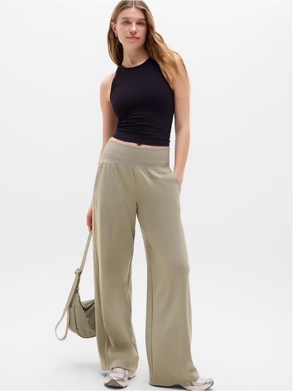 Athleta Venice High Rise Wide Leg Pants Women Size Small Khaki Tan Travel Pant